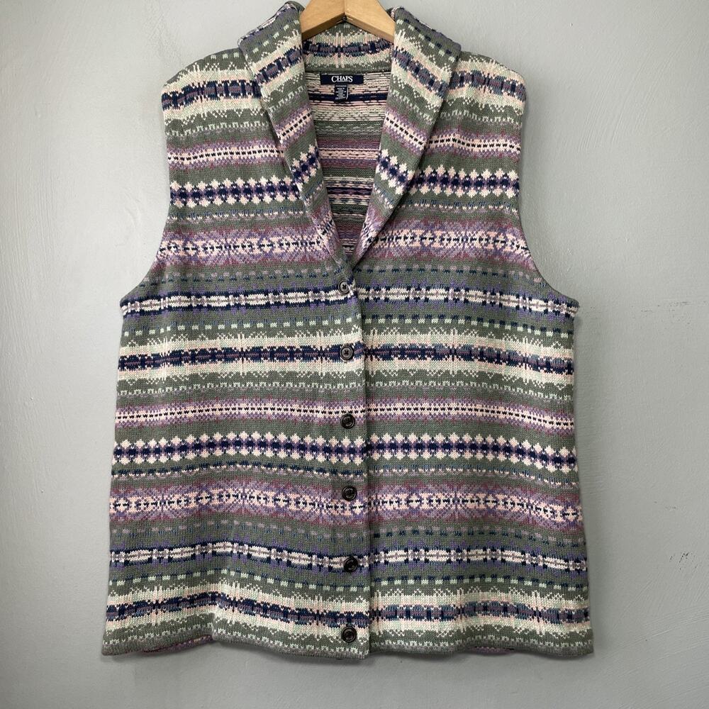 Chaps Ralph Lauren Shawl Collar Vest Plus Size 2X Fair Isle Sleeveless Sweater